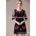 Hot Sale Half Sleeve Black Ladies Dress Women Casual Embroidered Dress